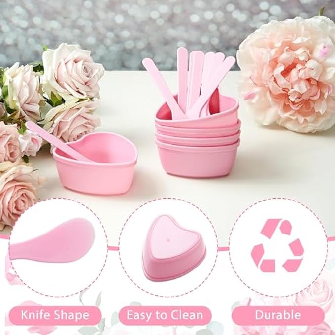 KASTWAVE FACIAL MASK MIXING BOWLS SET, 5 HEART-SHAPED PLASTIC CONTAINERS WITH SPATULA, DIY SKIN CARE TOOLS FOR ESTHETICIAN, HOME BEAUTY SALON, PINK SKIN CARE KIT - Image 3